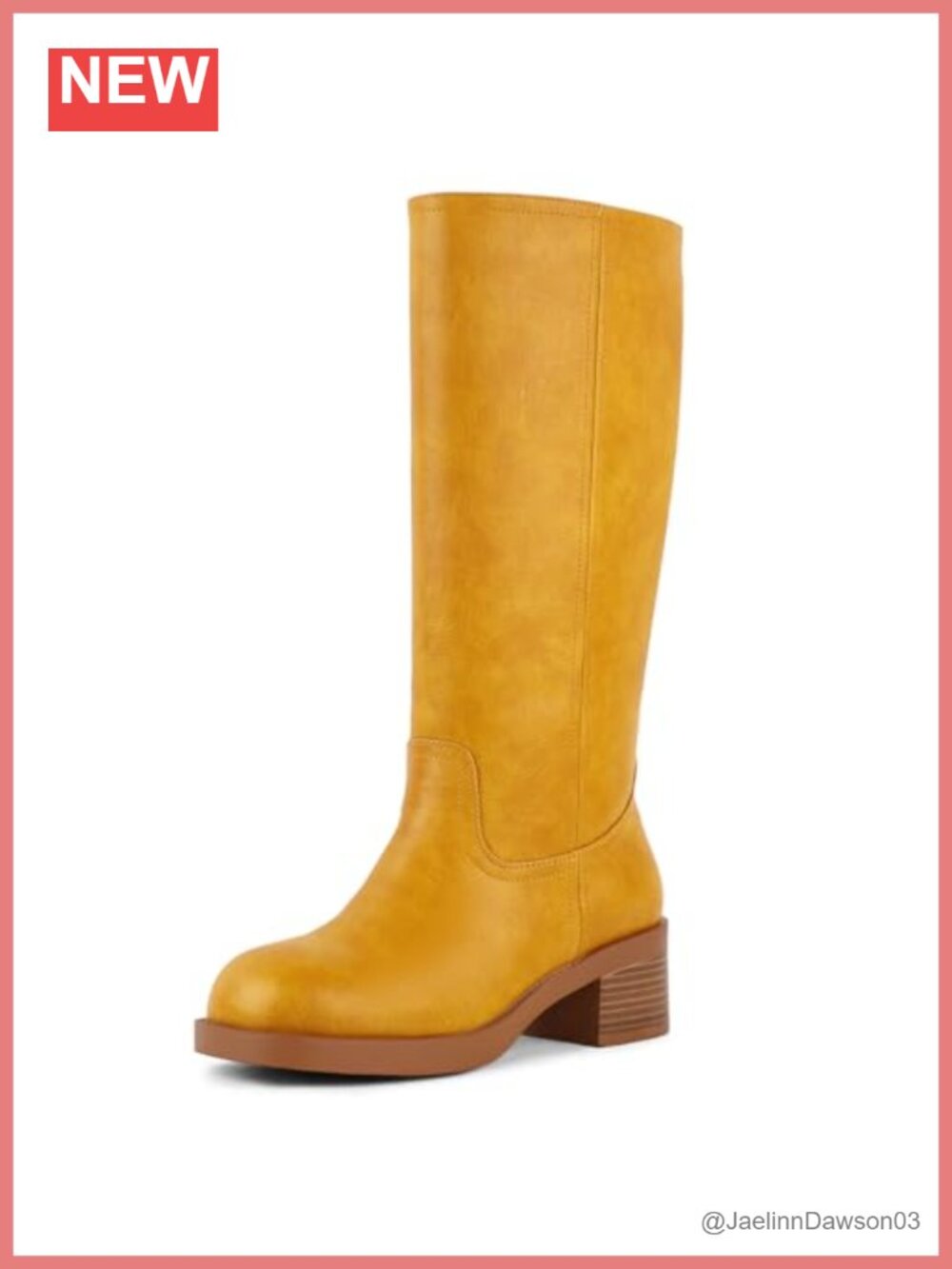 Faux Leather Knee High Boots Square Toe Low Block Heel Pull On